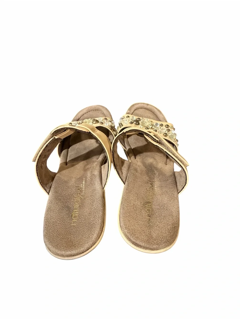Natural Soul Raquel Tan Embellished Ring-Detail Slide Sandals - 8.5